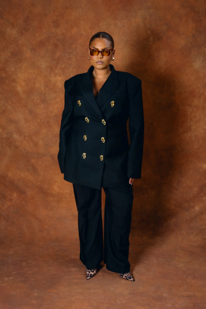 Black Odessa Structured Double-Breasted Jacket