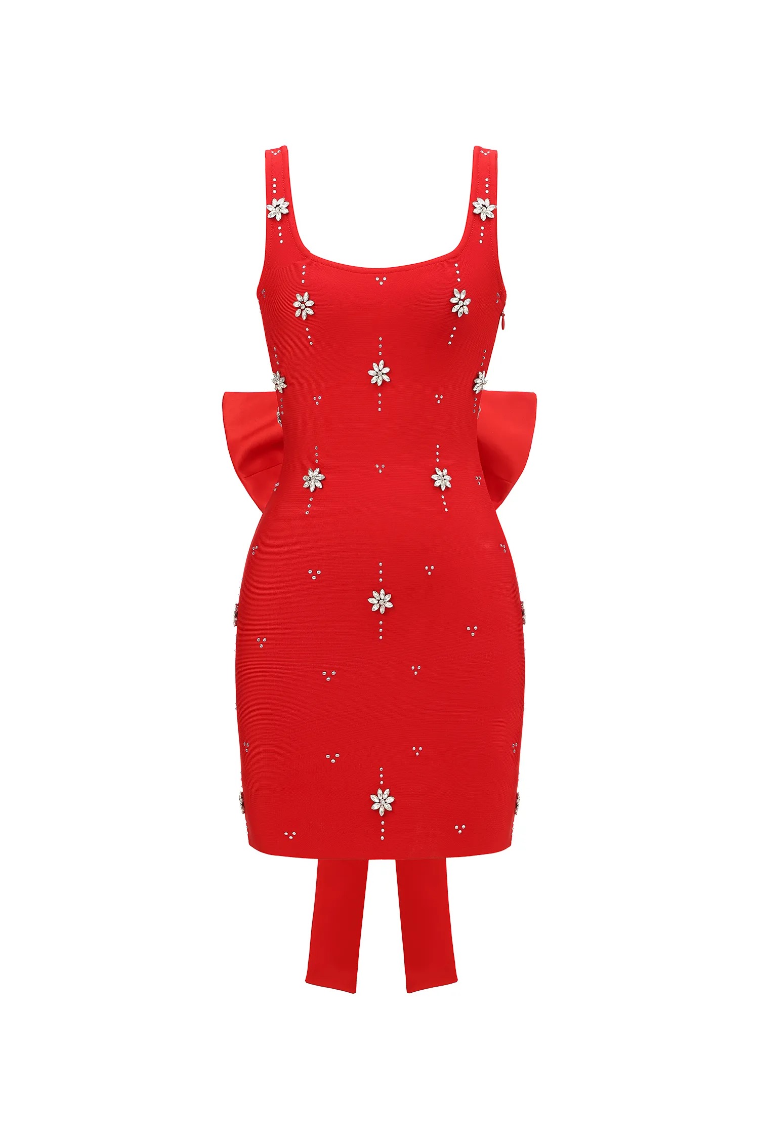 Sleeveless Diamond Bow Bandage Mini Dress