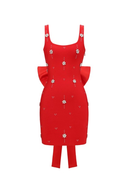 Sleeveless Diamond Bow Bandage Mini Dress