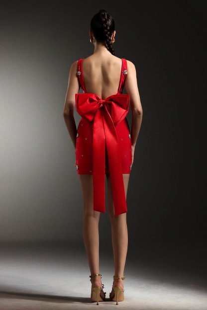 Sleeveless Diamond Bow Bandage Mini Dress