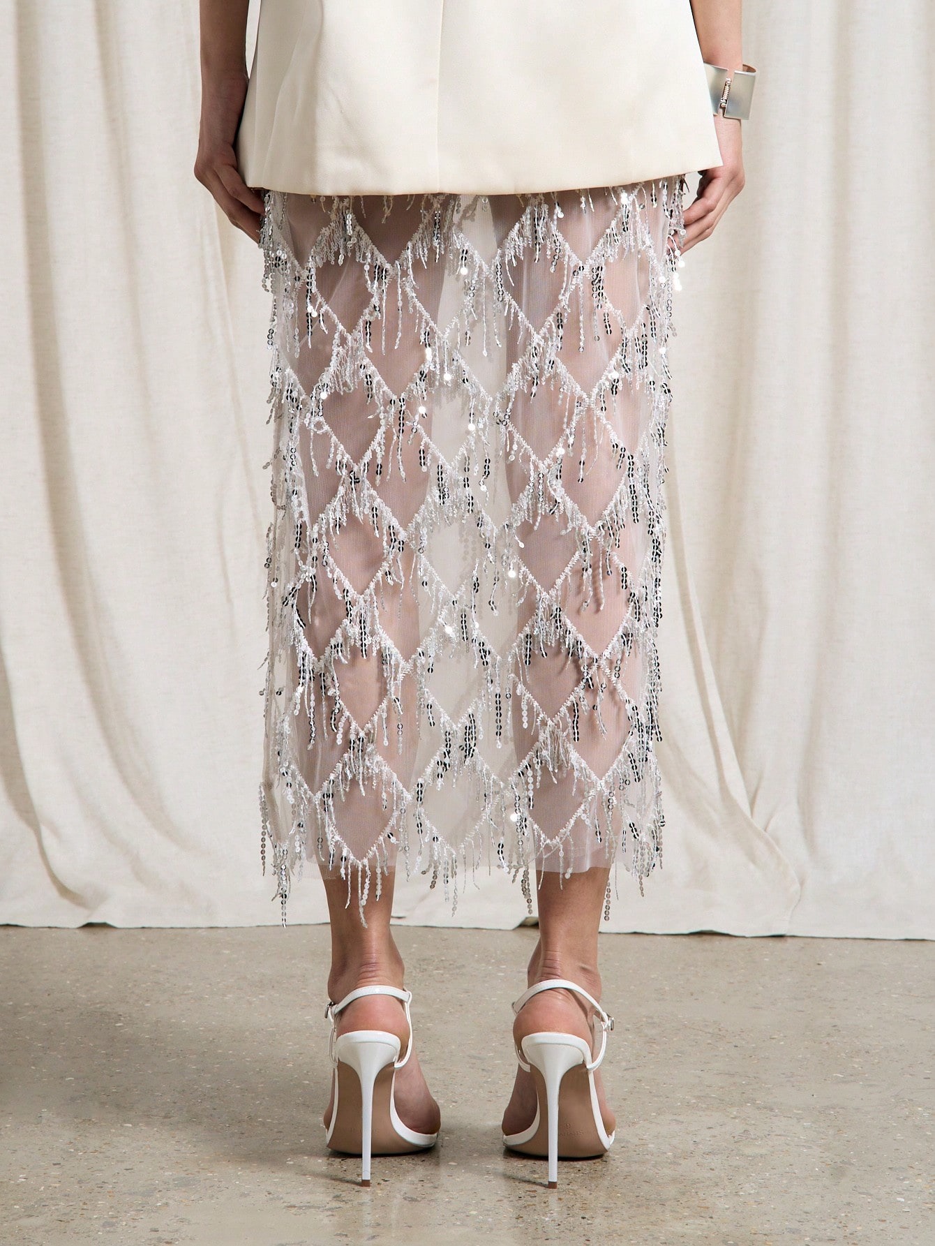 Beaded Crystal Net Overlay Rhinestone Lattice Skirt