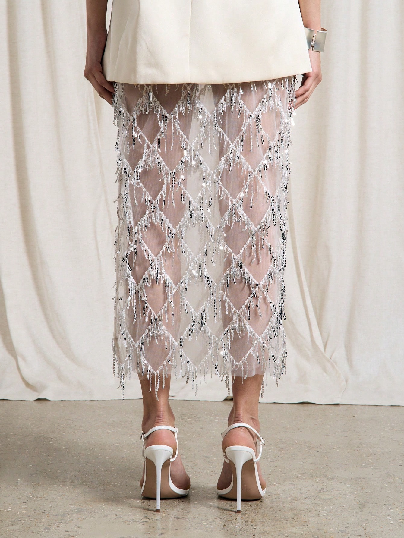Beaded Crystal Net Overlay Rhinestone Lattice Skirt