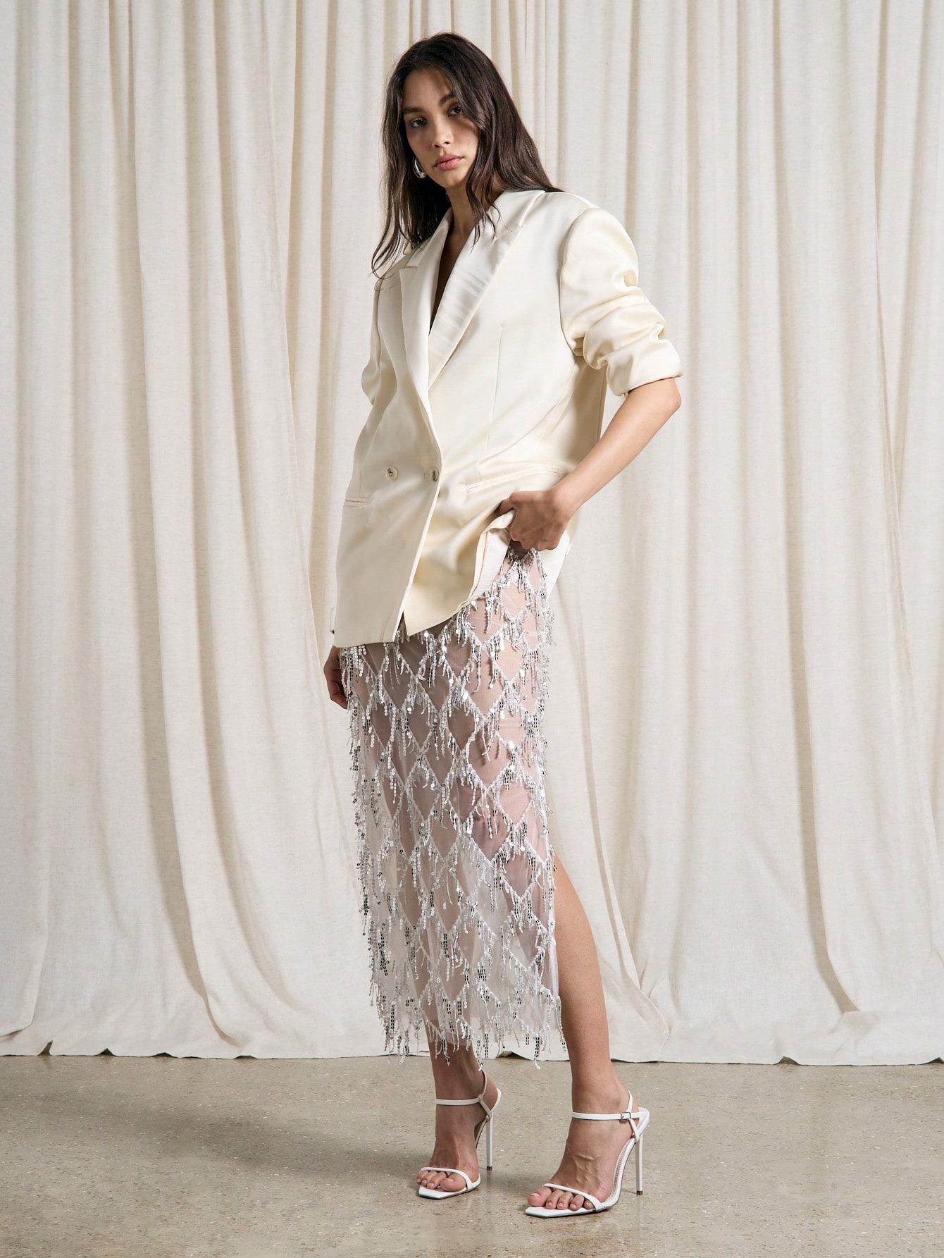 Beaded Crystal Net Overlay Rhinestone Lattice Skirt