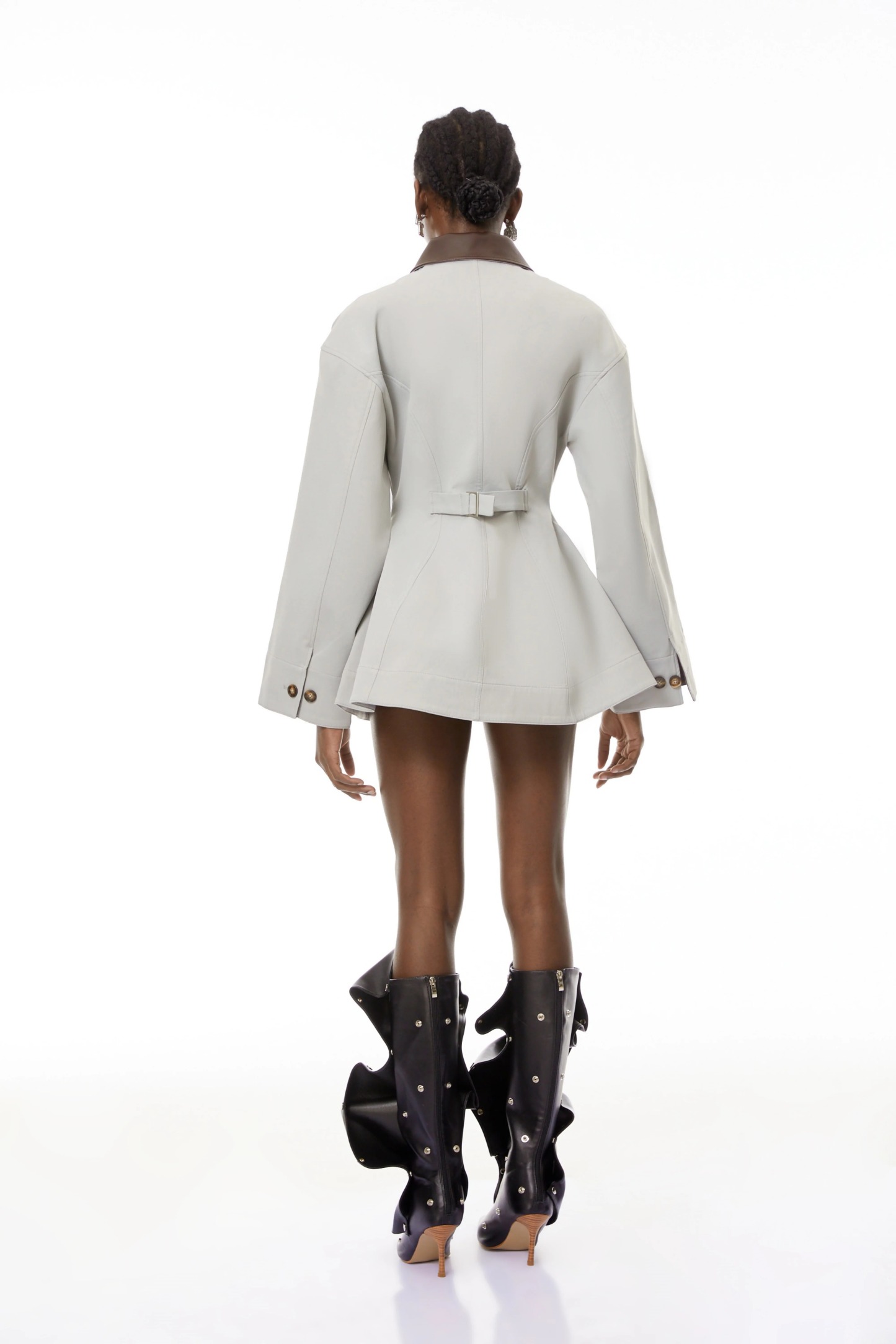 Vilma Grey Leather Collar Hunting Jacket