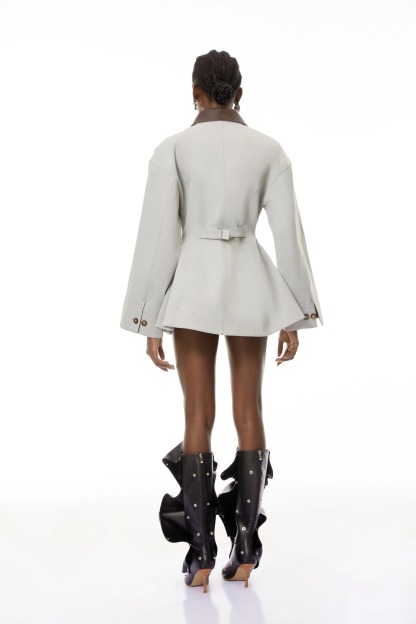 Vilma Grey Leather Collar Hunting Jacket