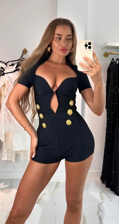 Gold Button Romper
