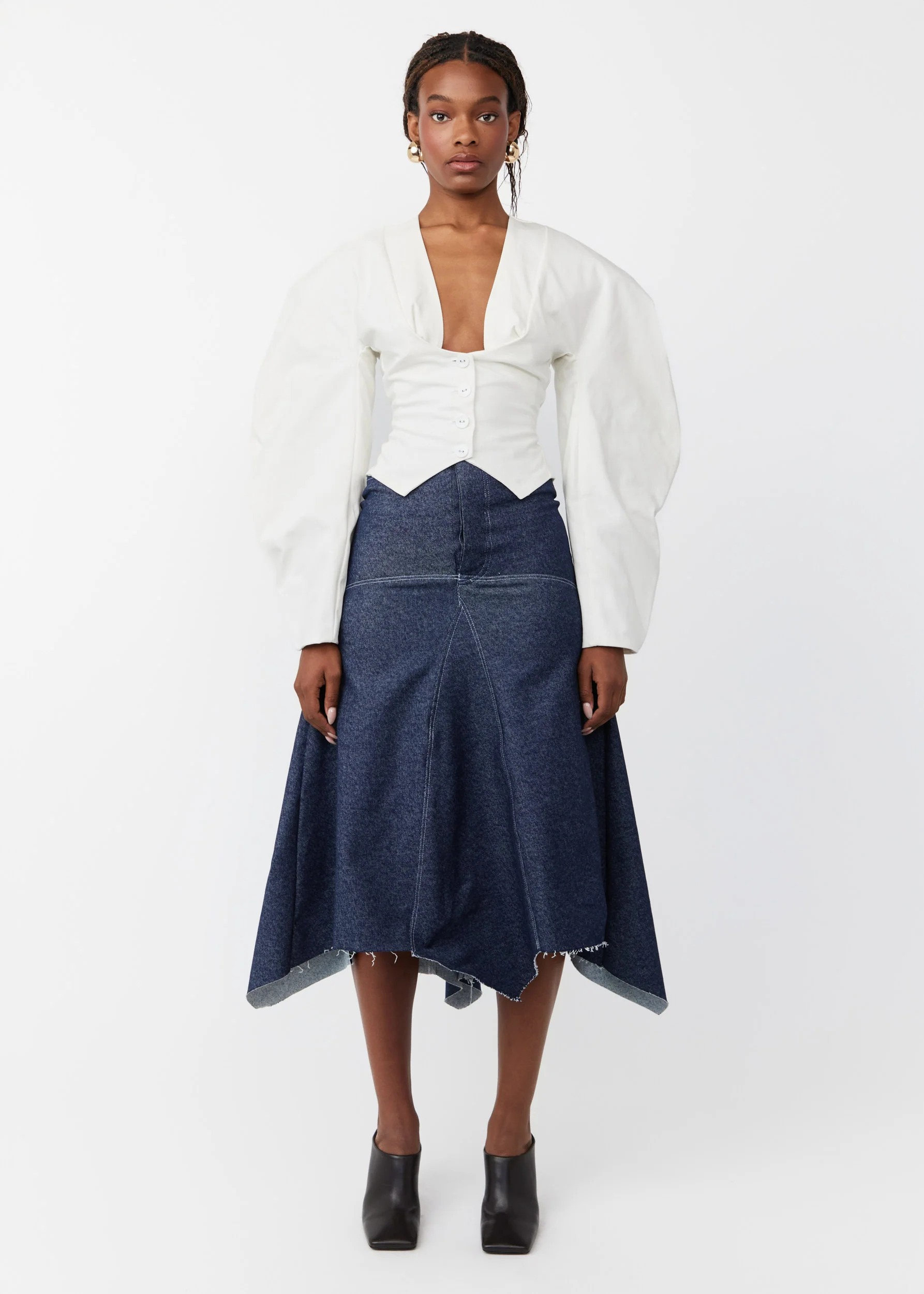 White Puff-Sleeved Belted Top