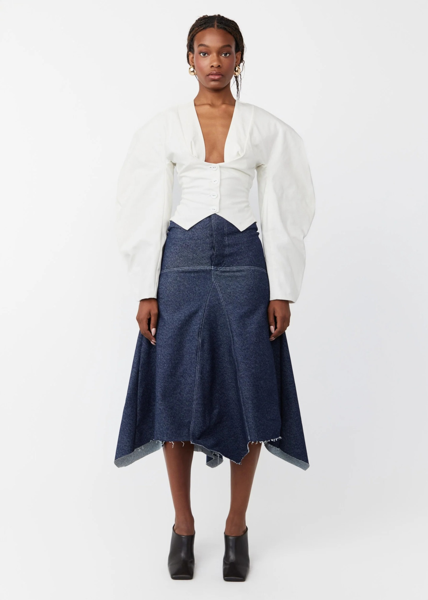White Puff-Sleeved Belted Top