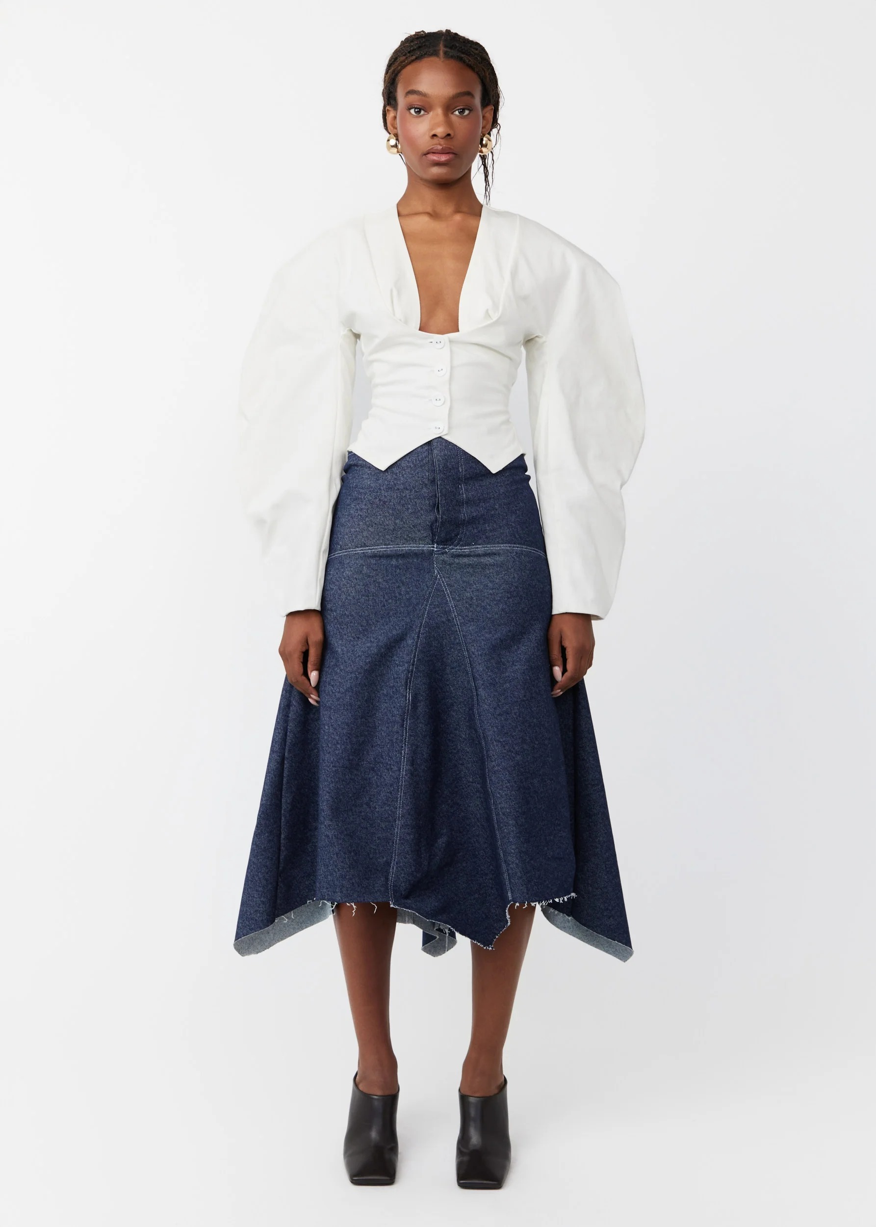 White Puff-Sleeved Belted Top