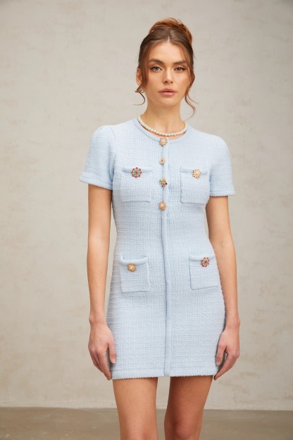 Cindy Blue Crystal-Embellished Knit Mini Dress