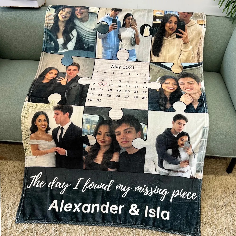 The Day I Found My Missing Piece Custom Couple Photos Blanket