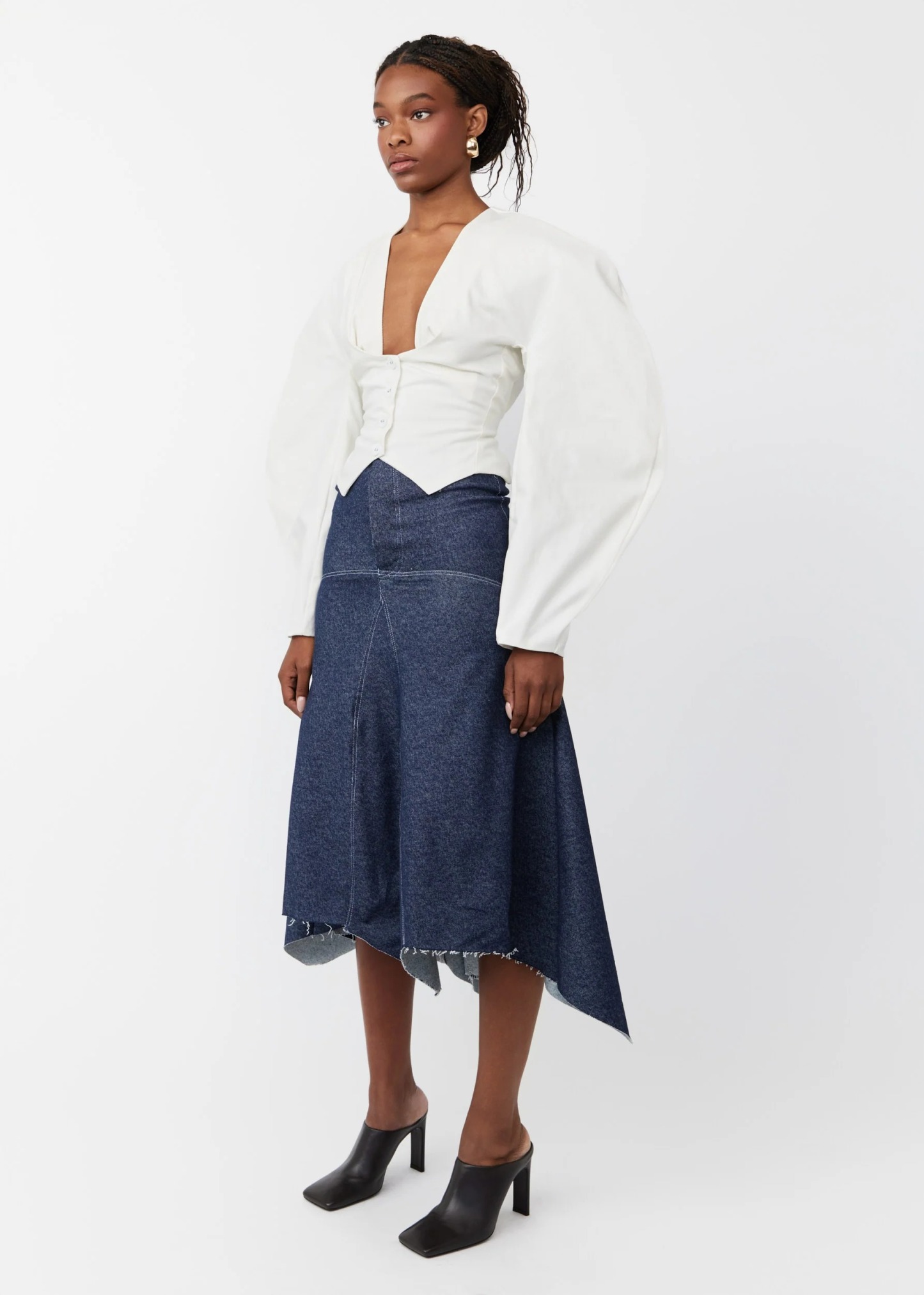 White Puff-Sleeved Belted Top