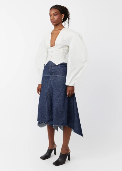 White Puff-Sleeved Belted Top