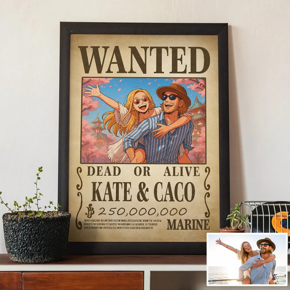 Custom Anime Wanted Couple Portrait, Pirate Theme Frame Gift⚓