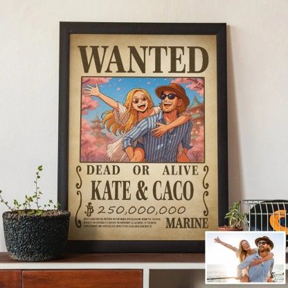 Custom Anime Wanted Couple Portrait, Pirate Theme Frame Gift⚓