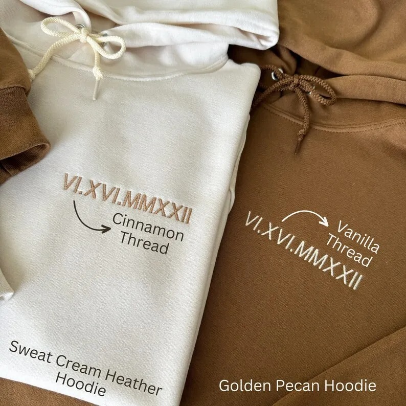 Custom Embroidered Couple Roman Numeral Sweatshirt/Hoodie