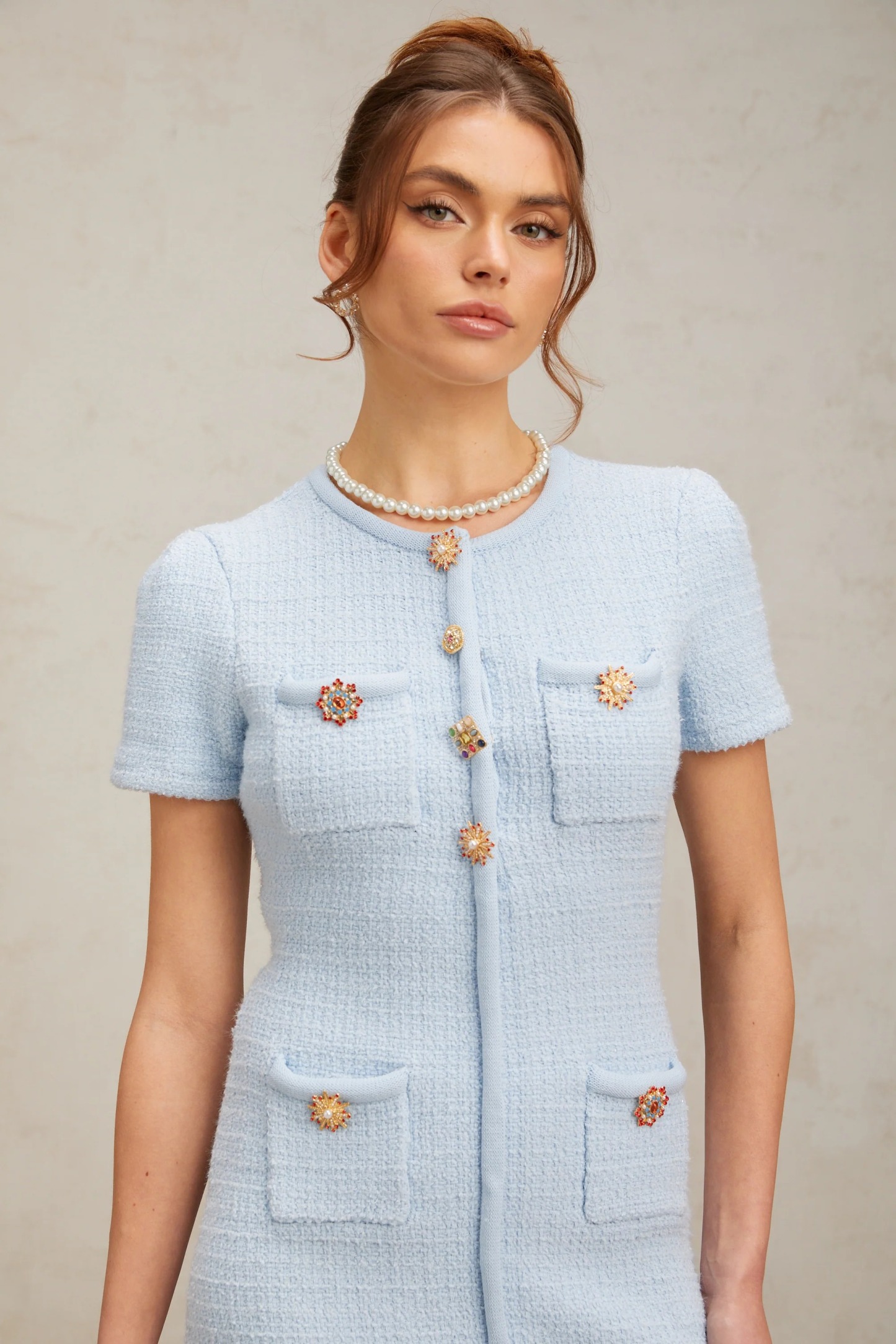 Cindy Blue Crystal-Embellished Knit Mini Dress
