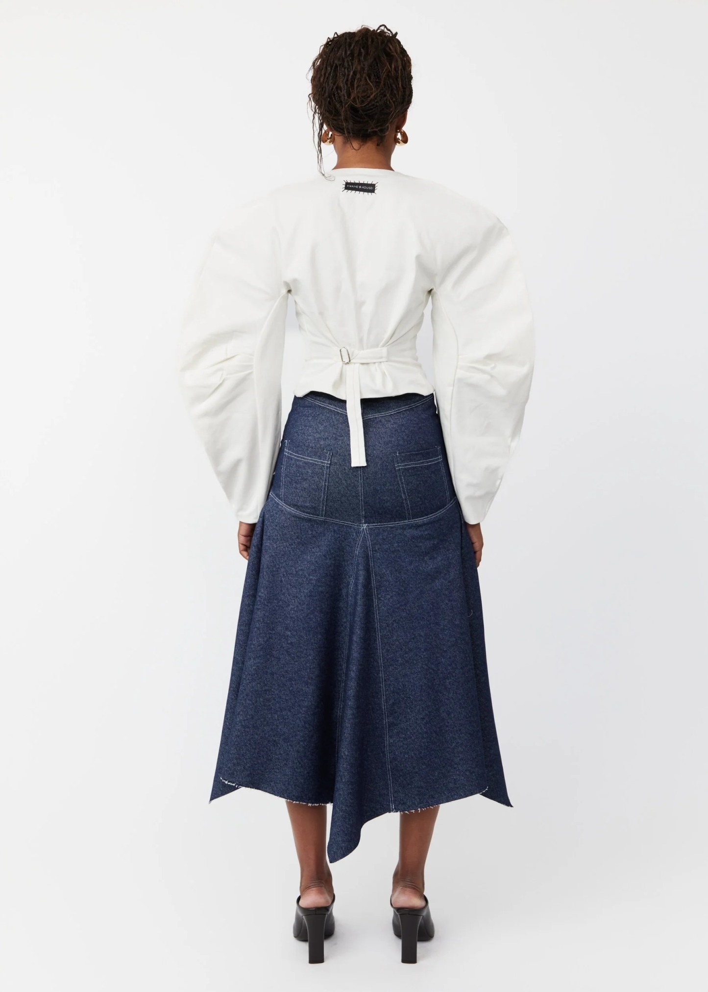 White Puff-Sleeved Belted Top