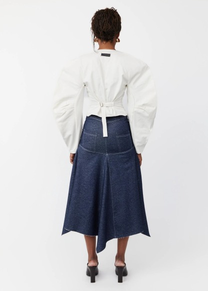 White Puff-Sleeved Belted Top