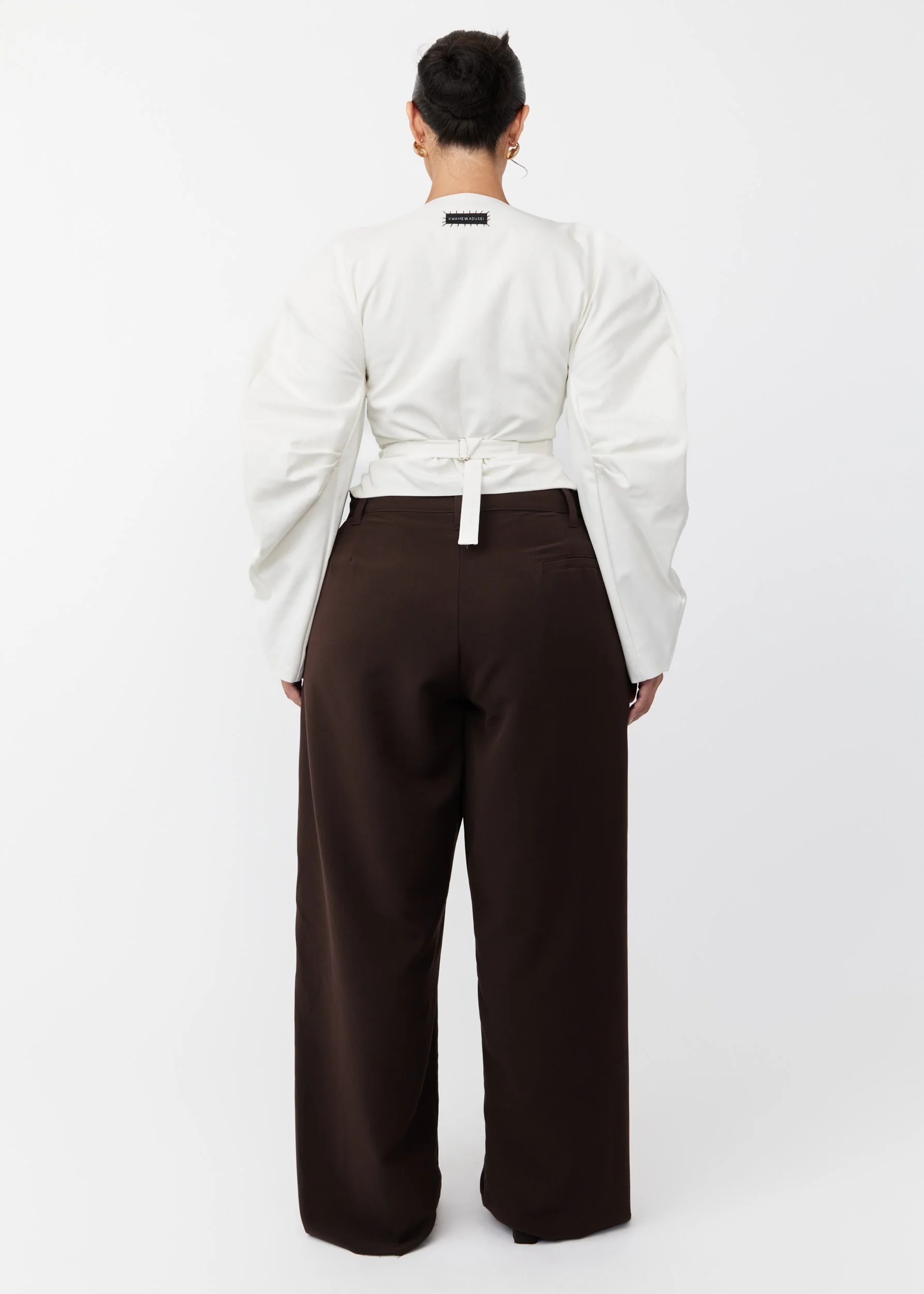 White Puff-Sleeved Belted Top