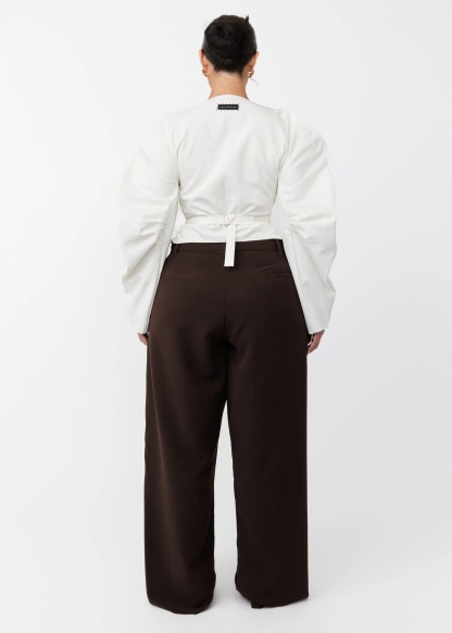 White Puff-Sleeved Belted Top