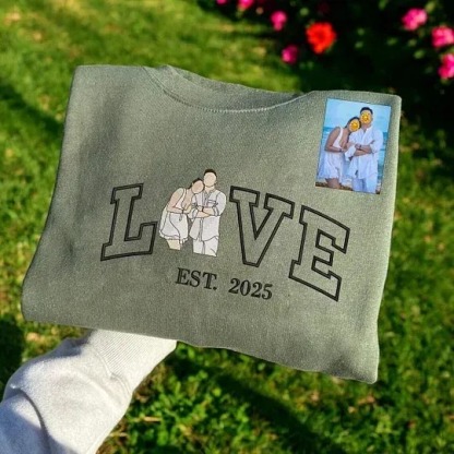 Personalized Embroidered Photo Couple LOVE Est Year Sweatshirt