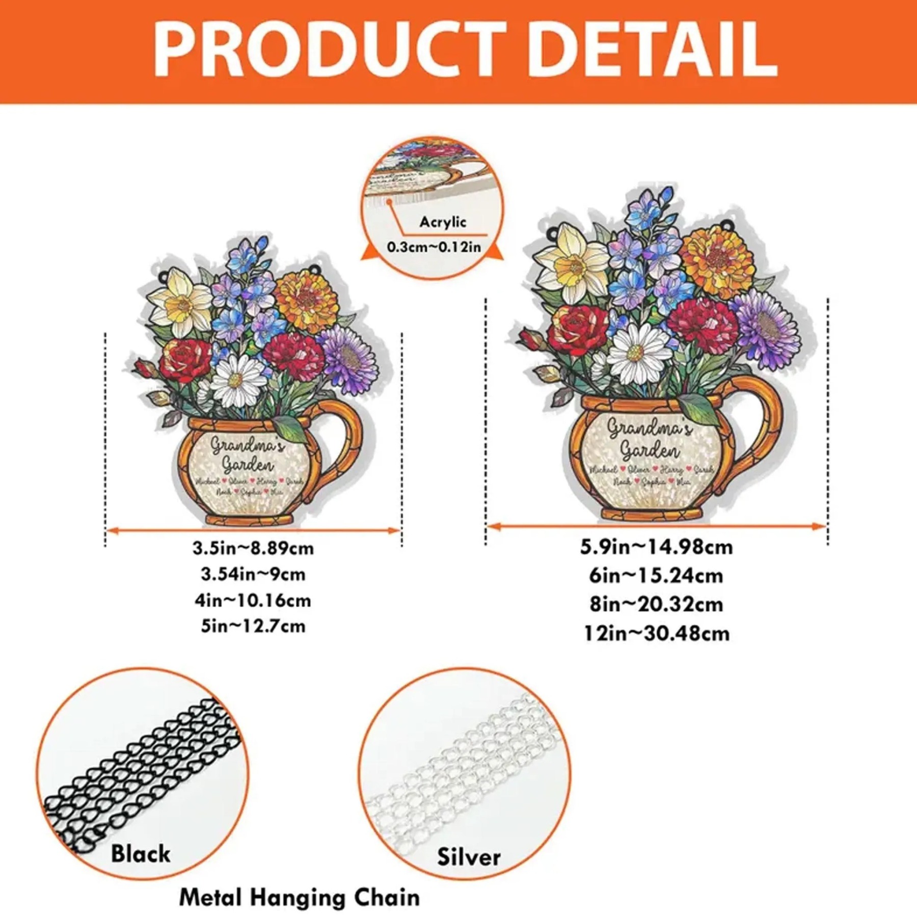 Personalized Grandma's Garden Suncatcher Birth Month Flower Stained Glass Acrylic Window Hanging