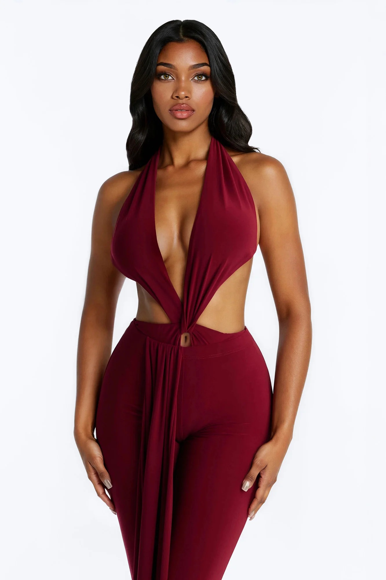 Alicia Backless Halter Capri Set - Burgundy