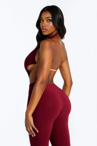 Alicia Backless Halter Capri Set - Burgundy