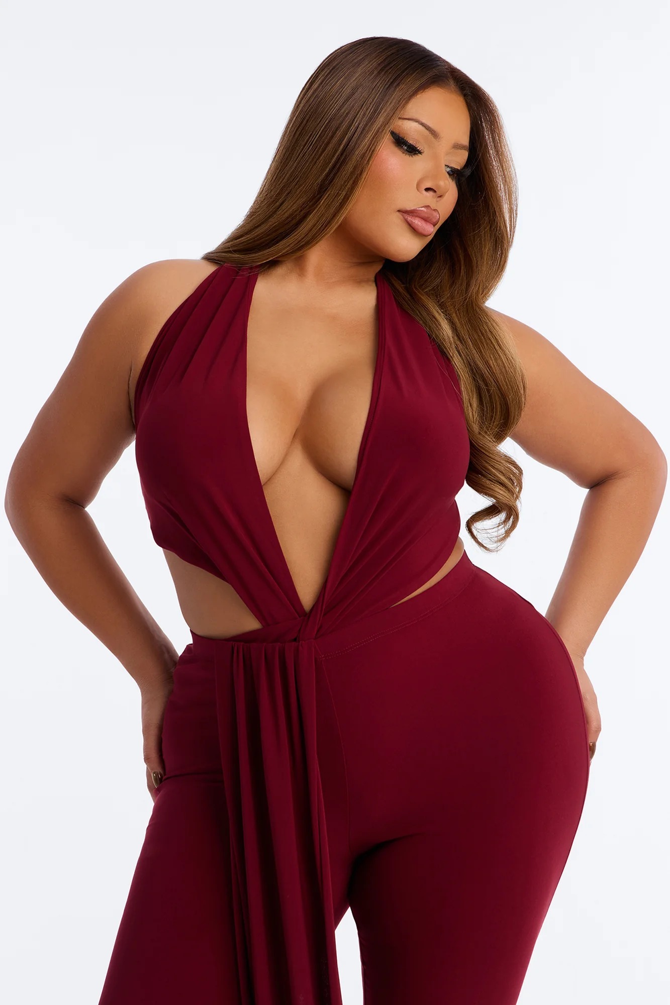Alicia Backless Halter Capri Set - Burgundy