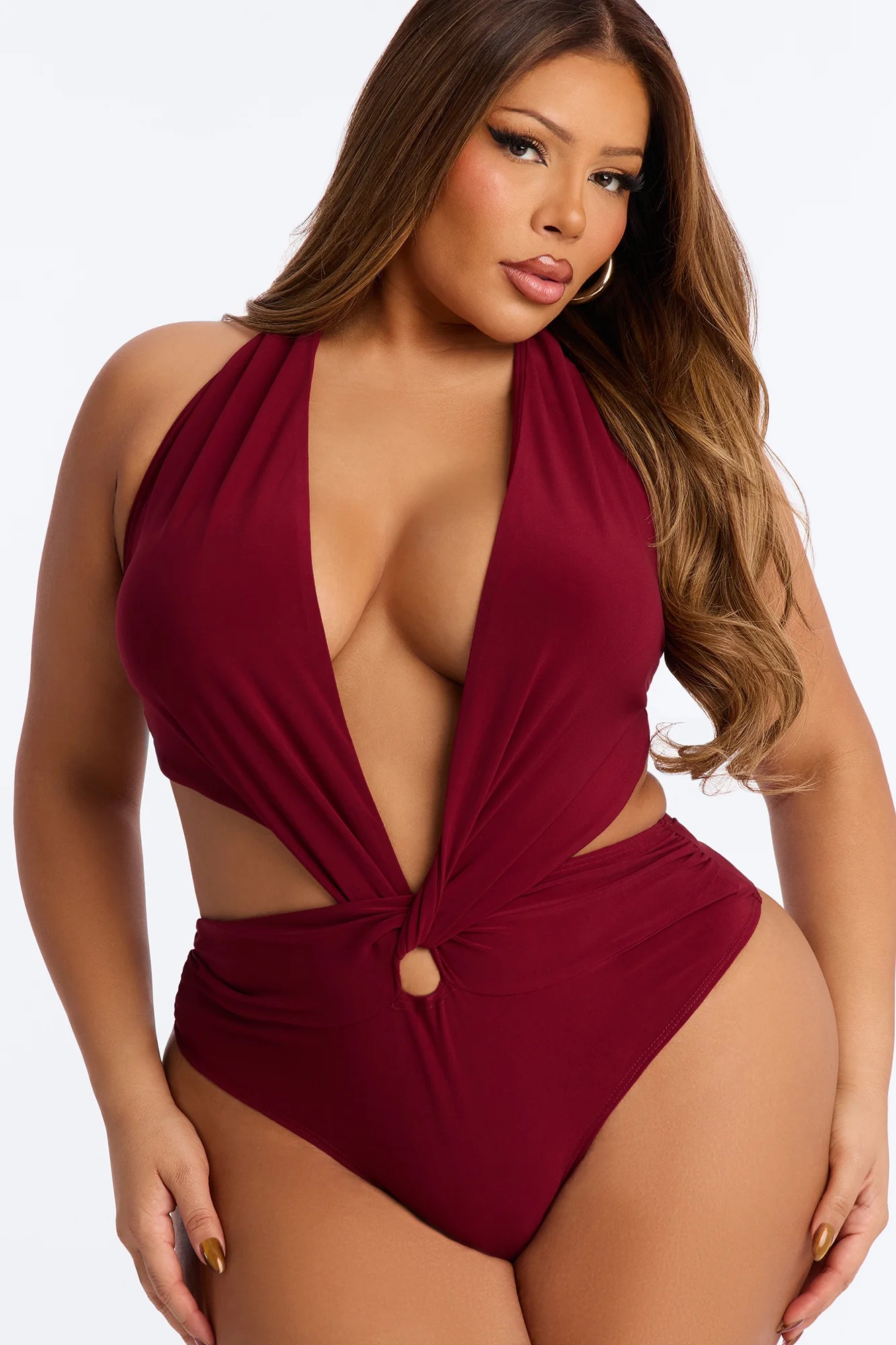 Alicia Backless Halter Capri Set - Burgundy