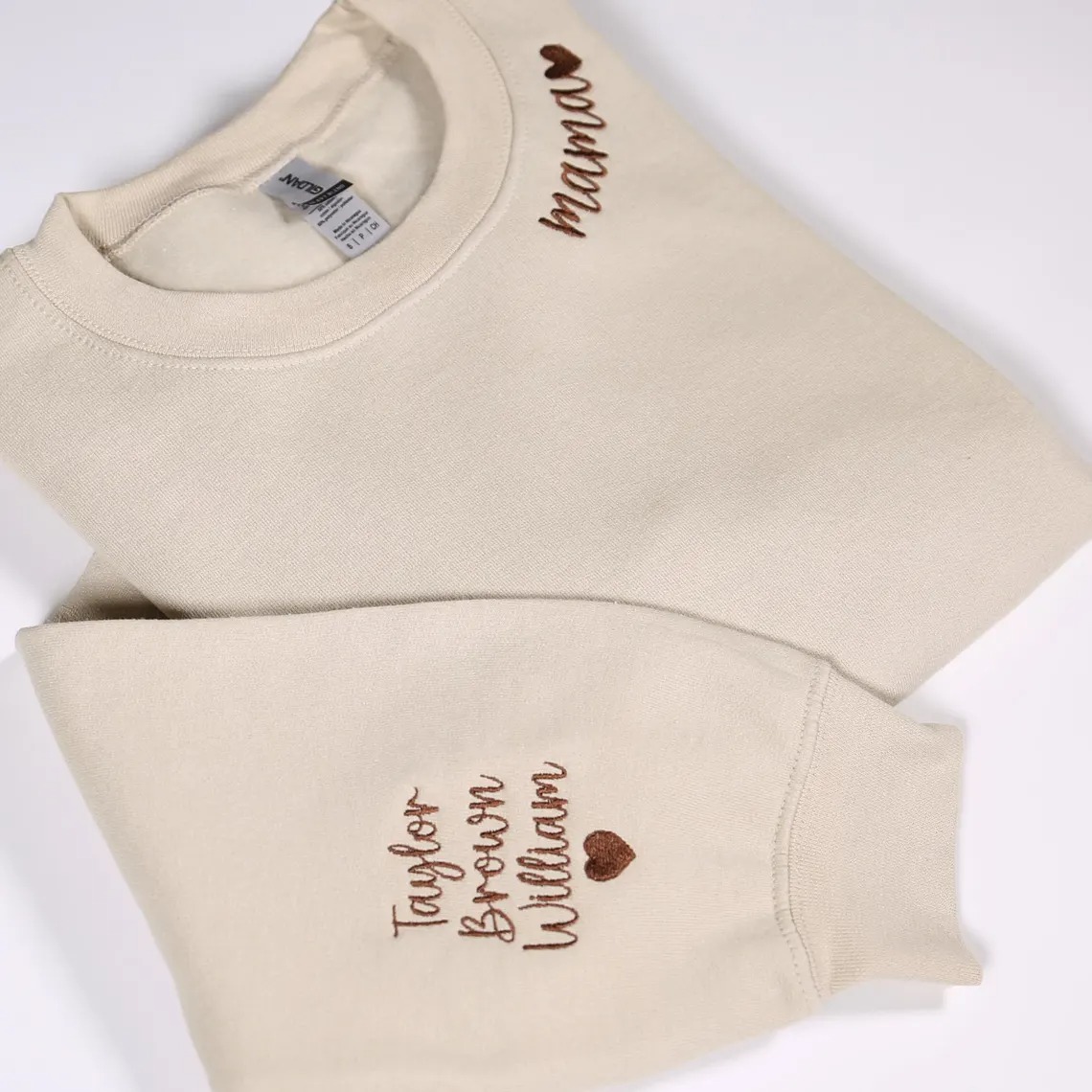Custom Mama Neck-Embroidered Sweatshirt With Kids Names On Sleeve