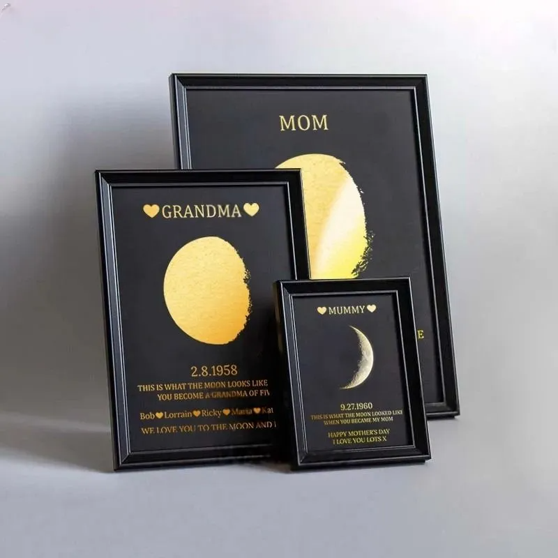 Custom Moon Phase Frame With Text & Date- Commemorative Gift