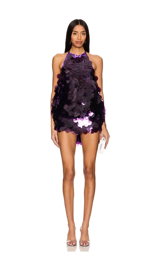 Purple Large Paillette Sequin Halter Neck Jumpsuit