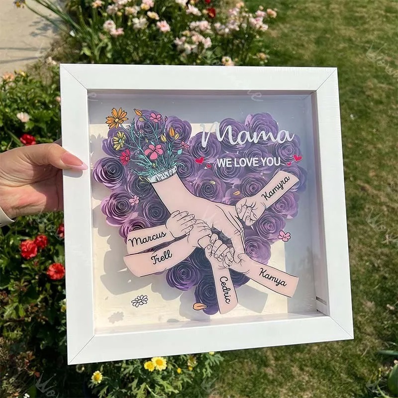 We Love You Mommy Hand Holding Pro- Custom Flower Shadow Box