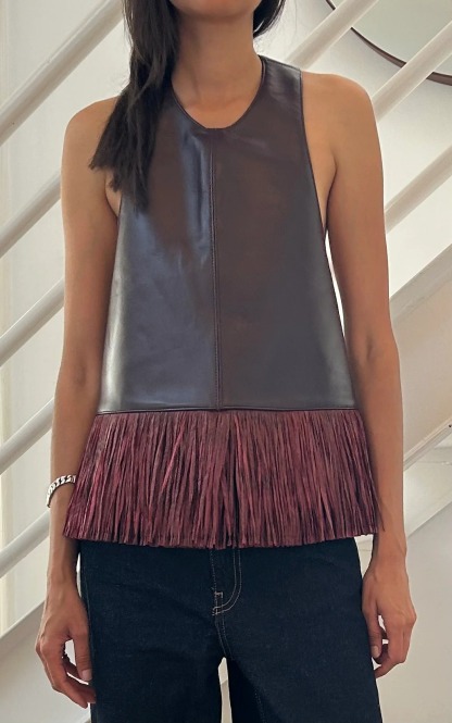 Burgundy Leather Tassel Vest
