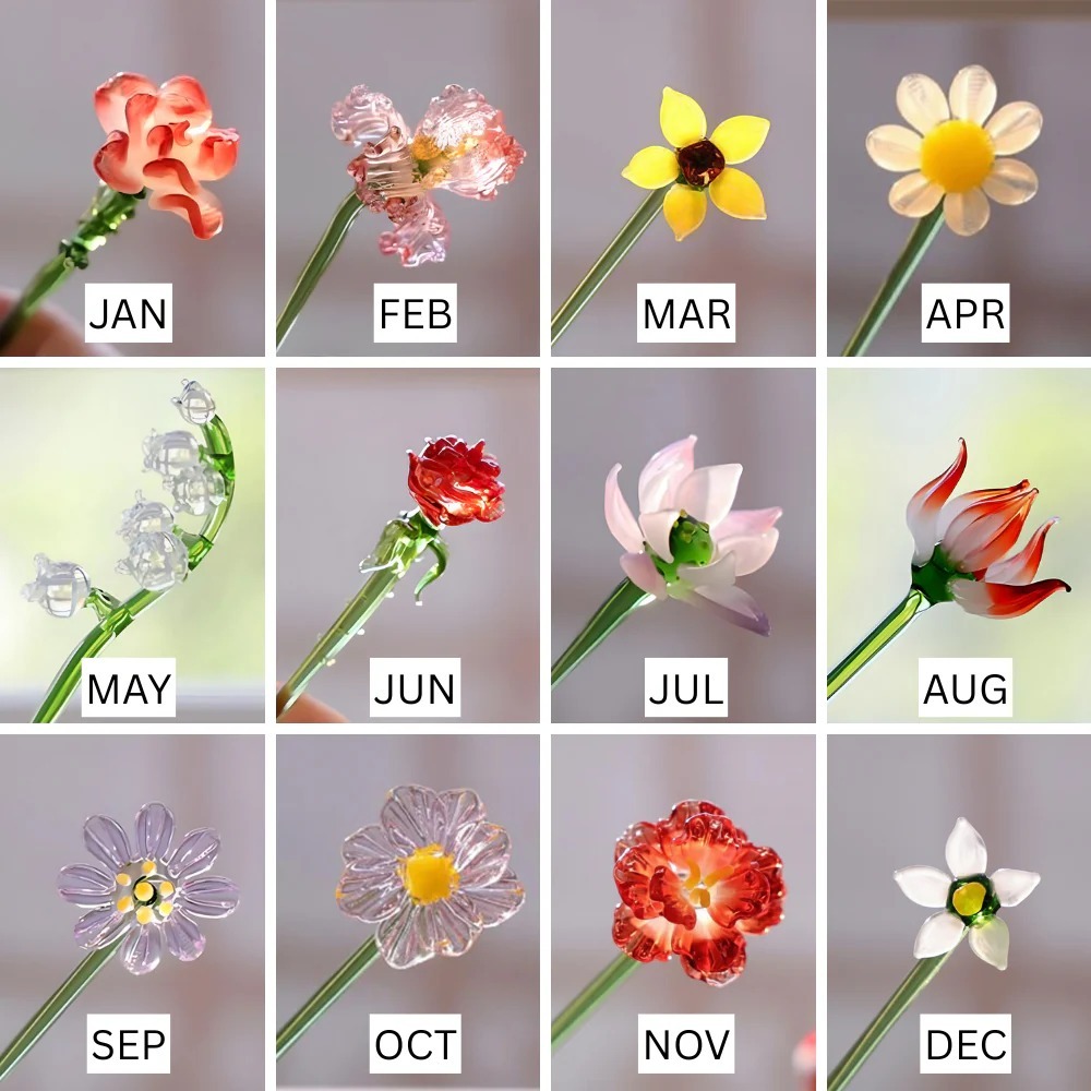 Personalized Stained Bouquet Glass Birth Month Flower Gift for Mom/Grandma