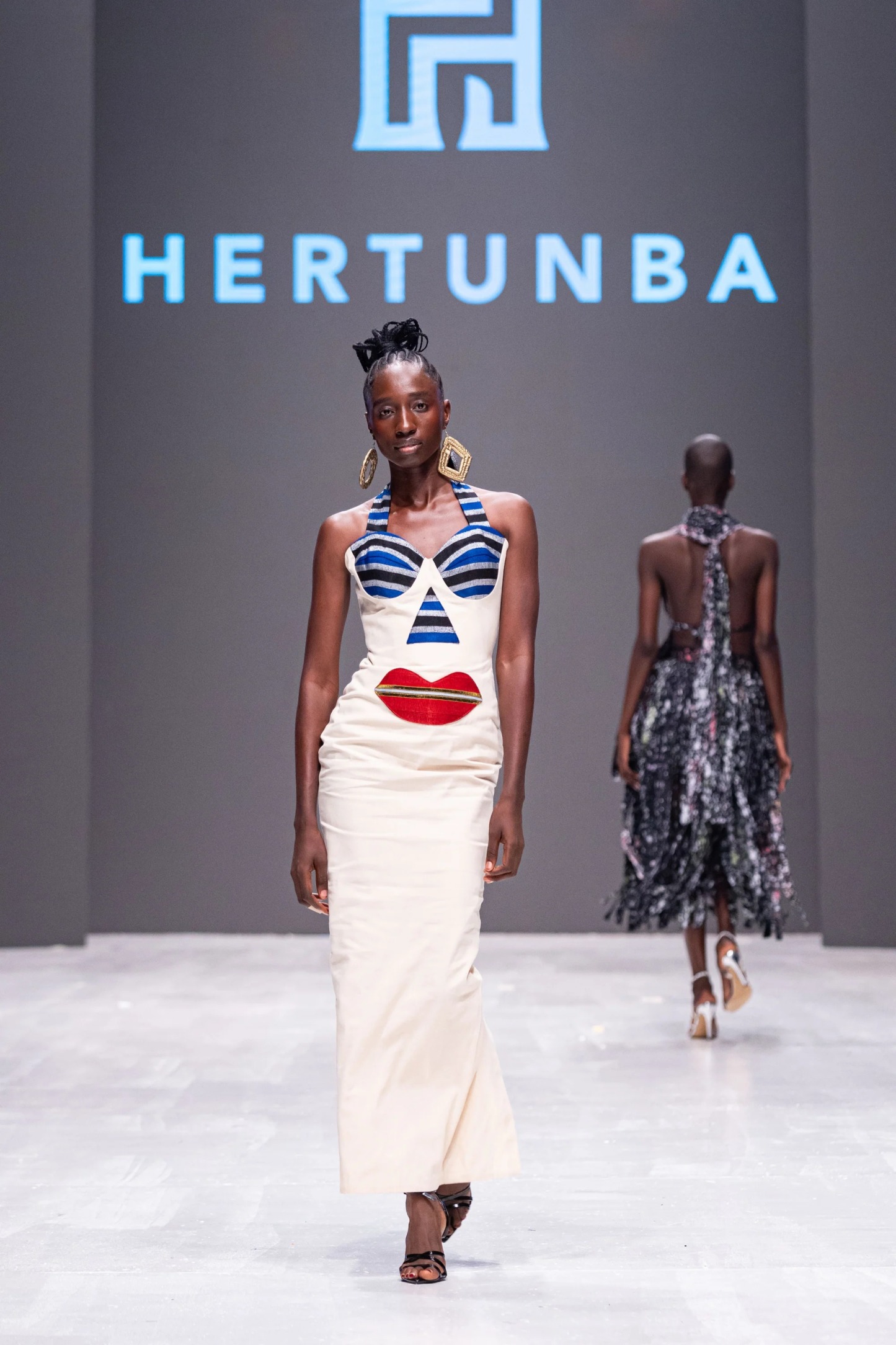 Abstract Face Patchwork Long Dress