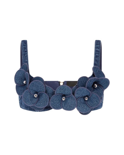 3D Flower Denim Suit - Bra Jeans & Jacket