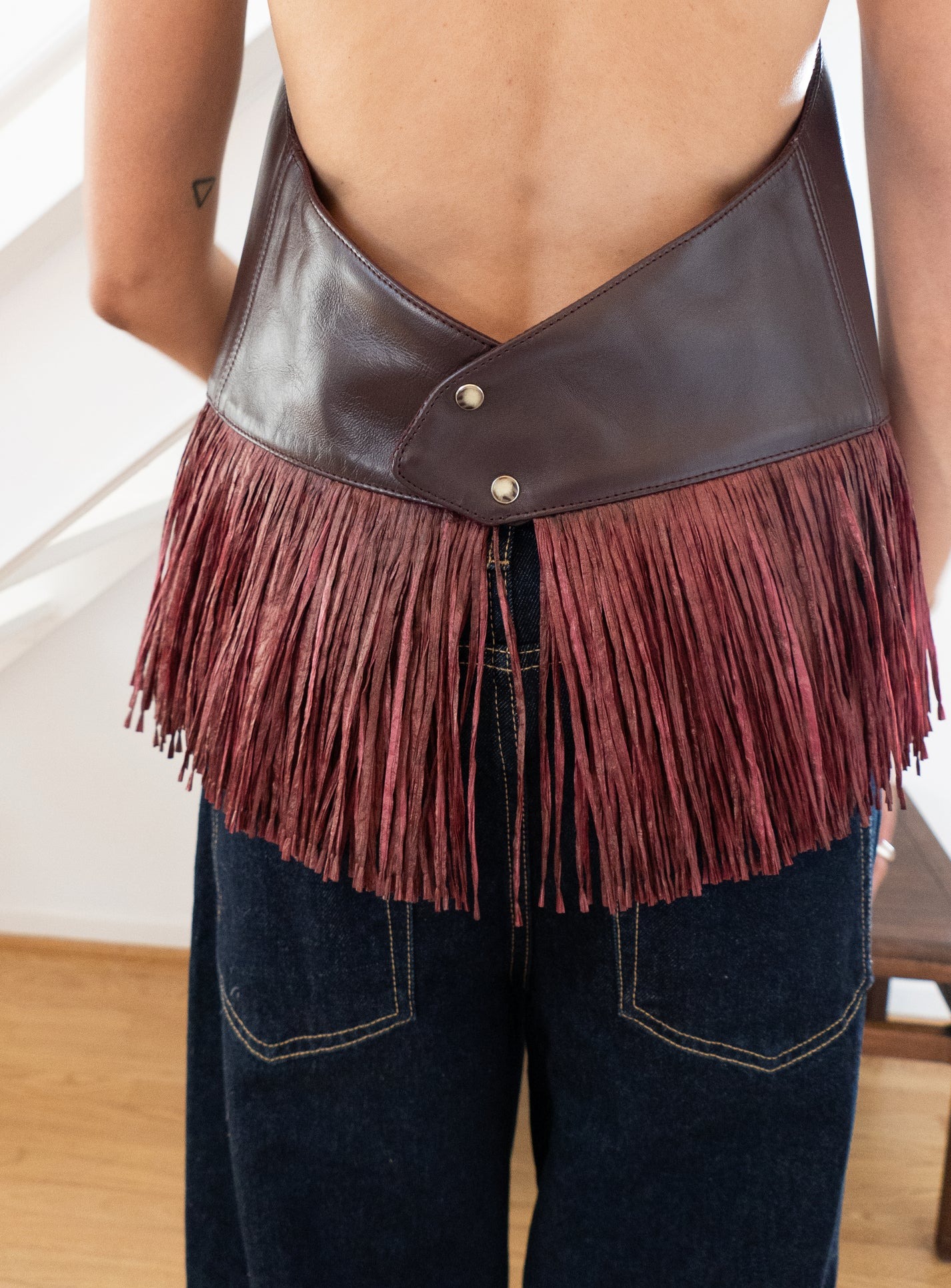 Burgundy Leather Tassel Vest