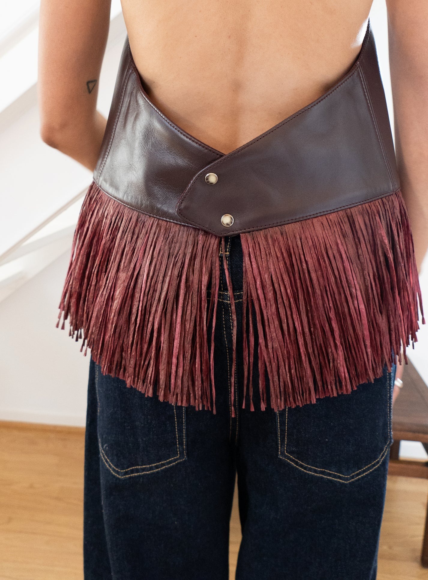 Burgundy Leather Tassel Vest