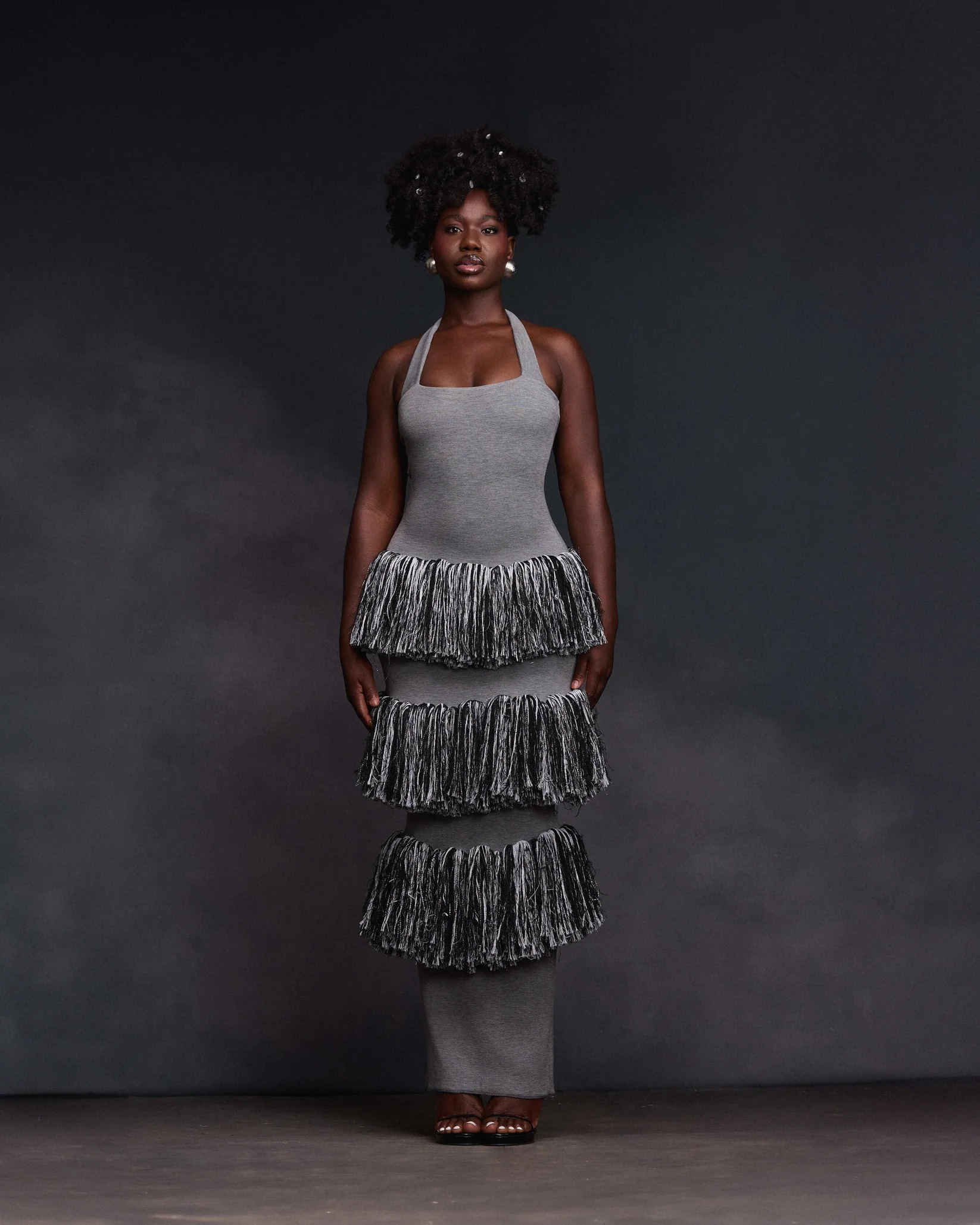 Adjustable Halter Neck Slim-Fit Tassel Long Dress