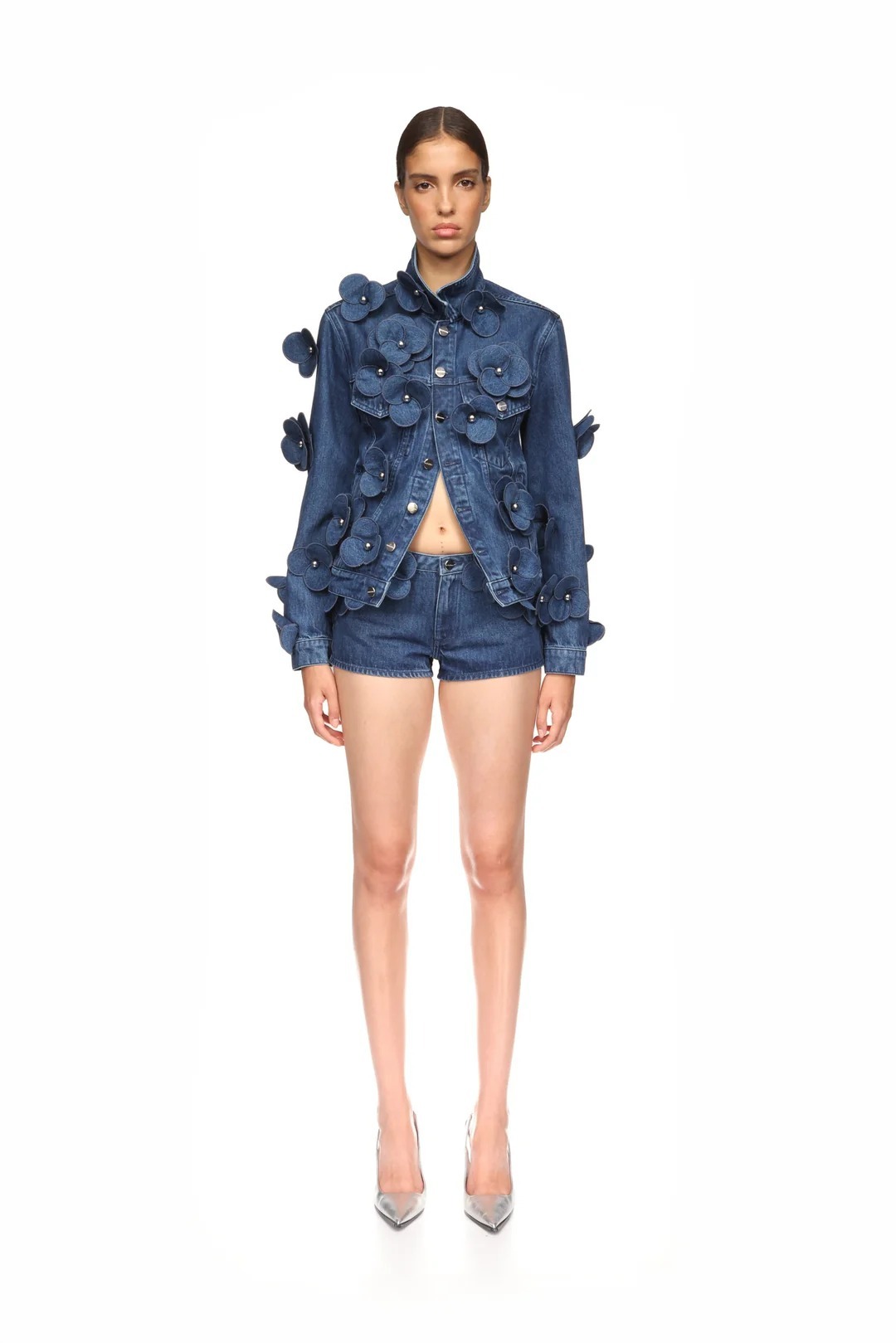 3D Flower Denim Suit - Bra Jeans & Jacket
