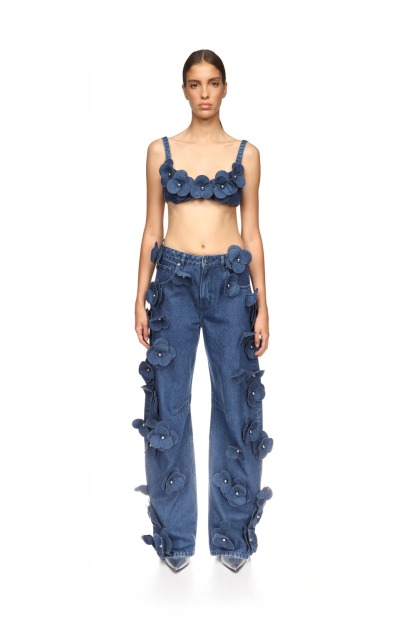3D Flower Denim Suit - Bra Jeans & Jacket