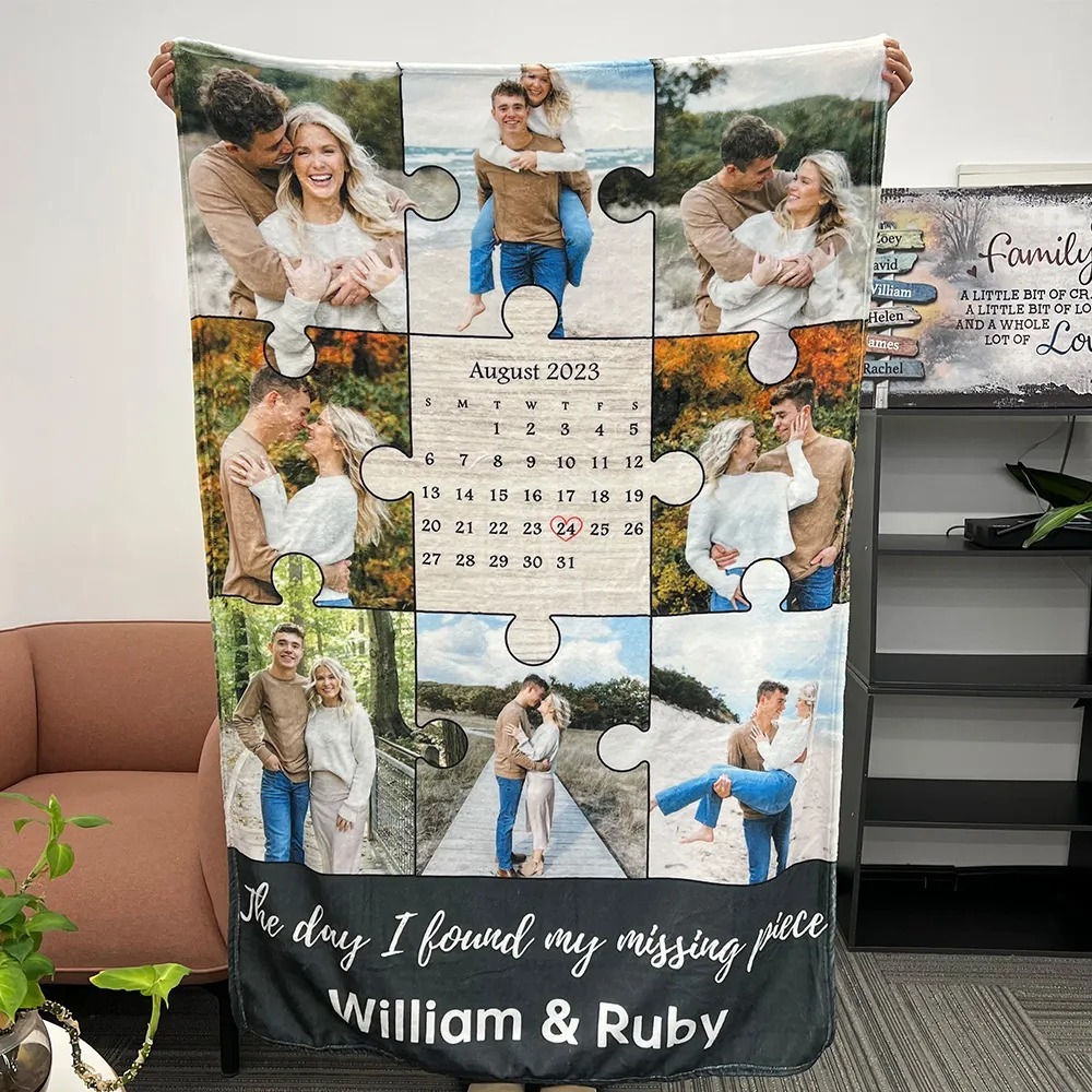 The Day I Found My Missing Piece Custom Couple Photos Blanket