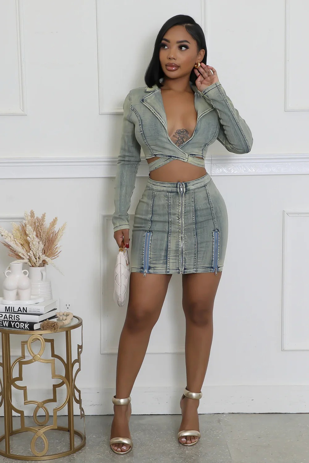 Crisscross Tie Denim Mini Dress