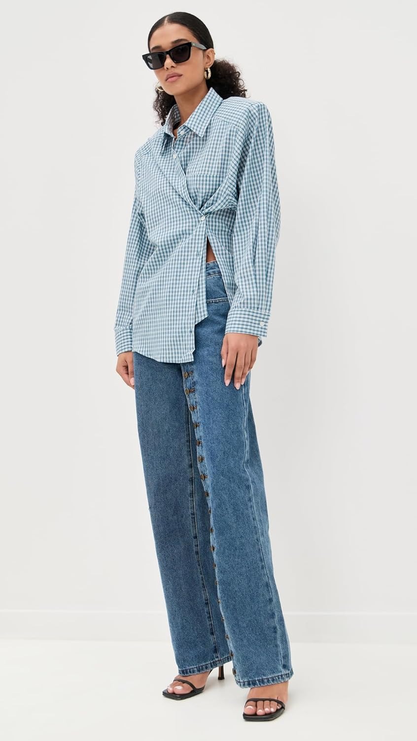 Casual Button High Waisted Straight Leg Denim Pants