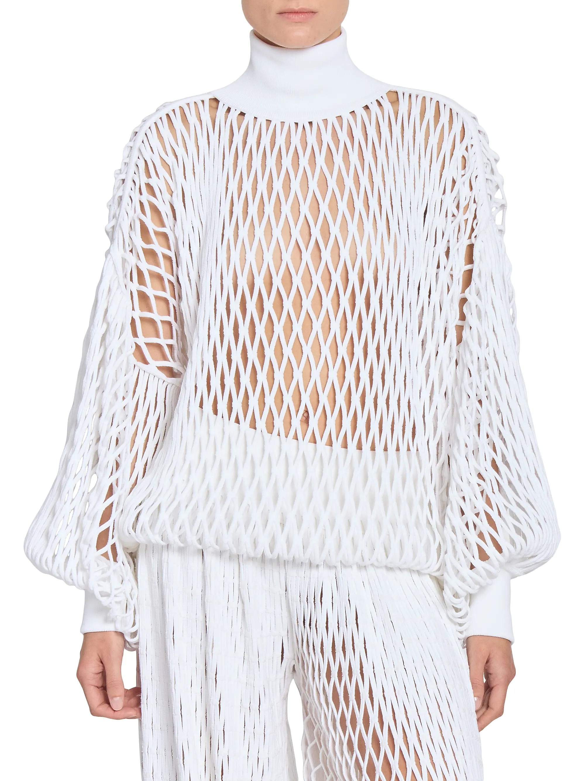 Macrame Knit High-Neck Sweater