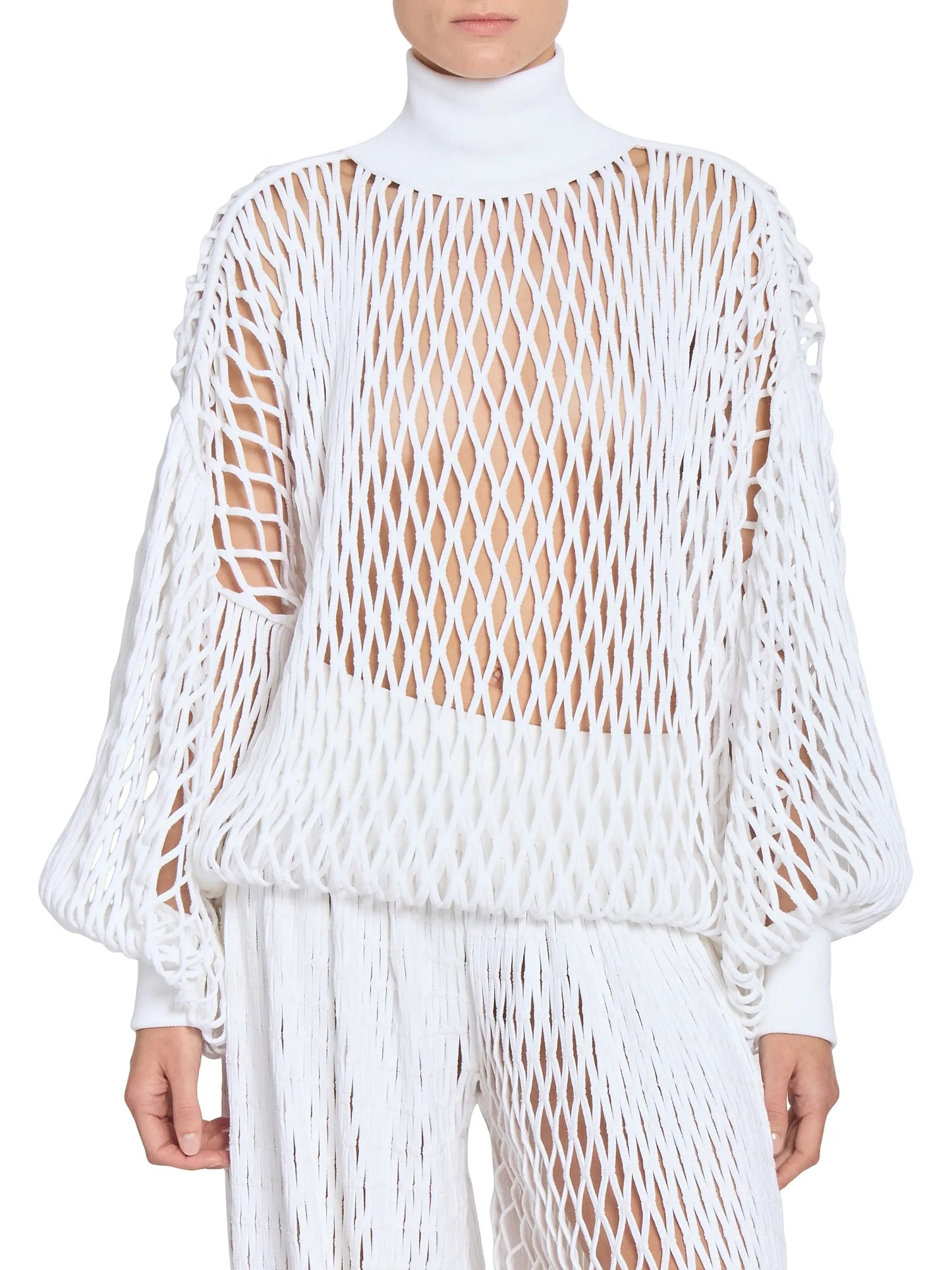 Macrame Knit High-Neck Sweater