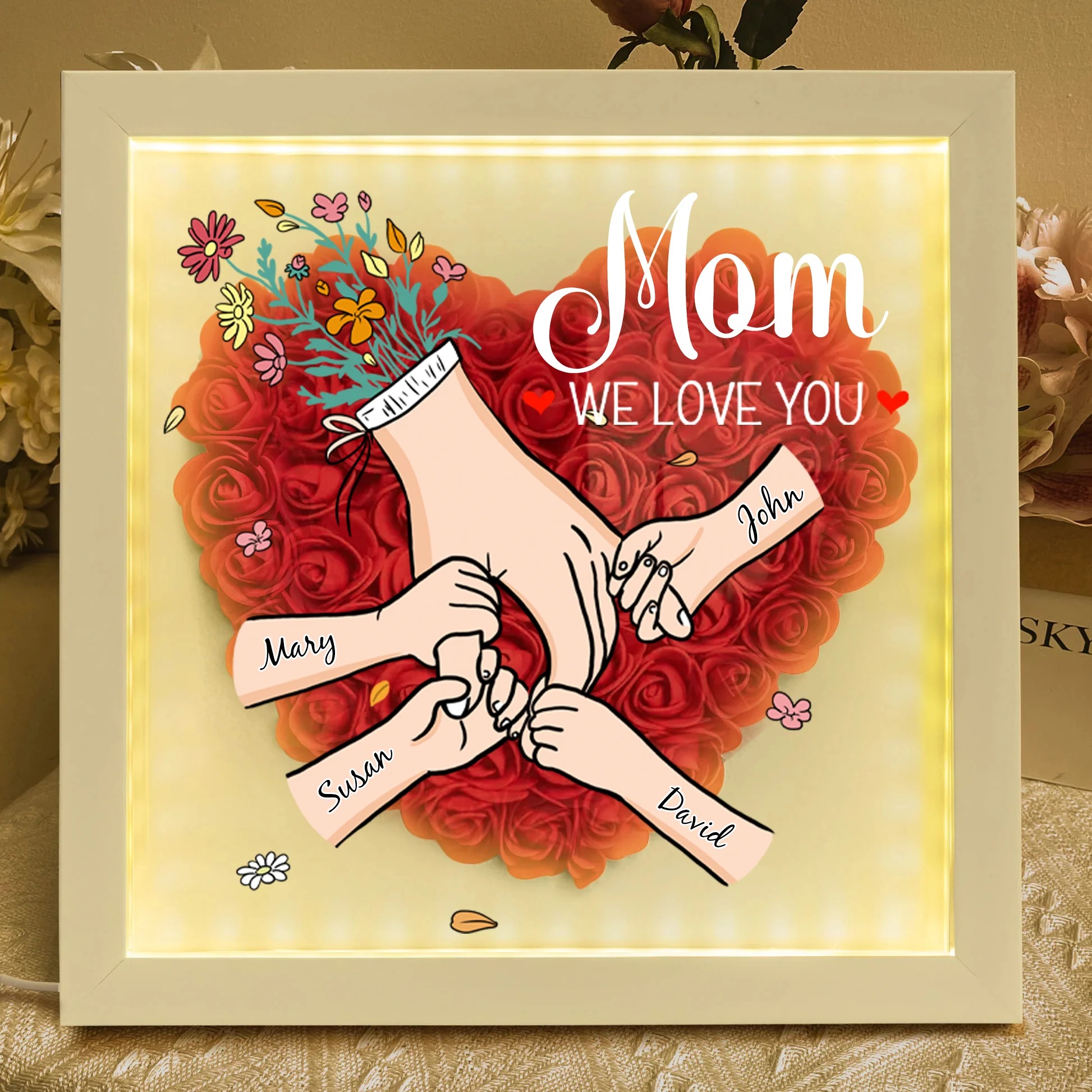 We Love You Mommy Hand Holding Pro- Custom Flower Shadow Box